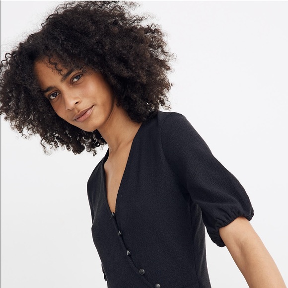 Madewell Cross-Front Button Dress (Black) - Picture 3 of 7